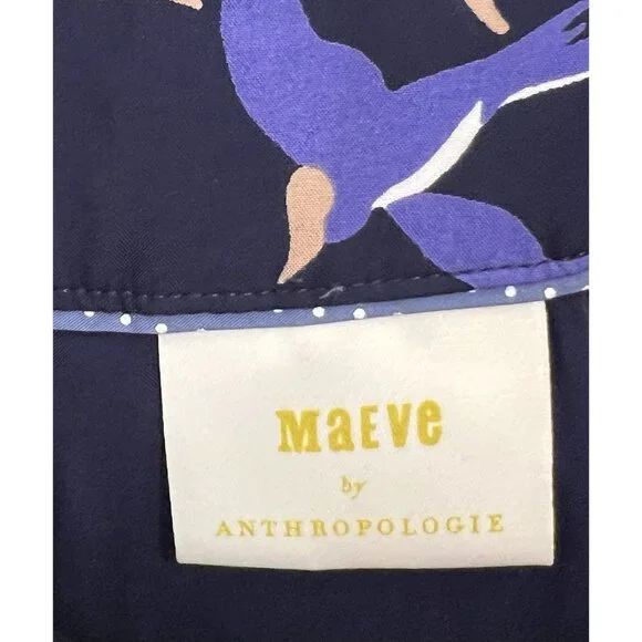 Anthropologie Maeve Women’s Midi Skirt Size 4 Merida Birds Graphic Flounced Blue - Picture 5 of 16